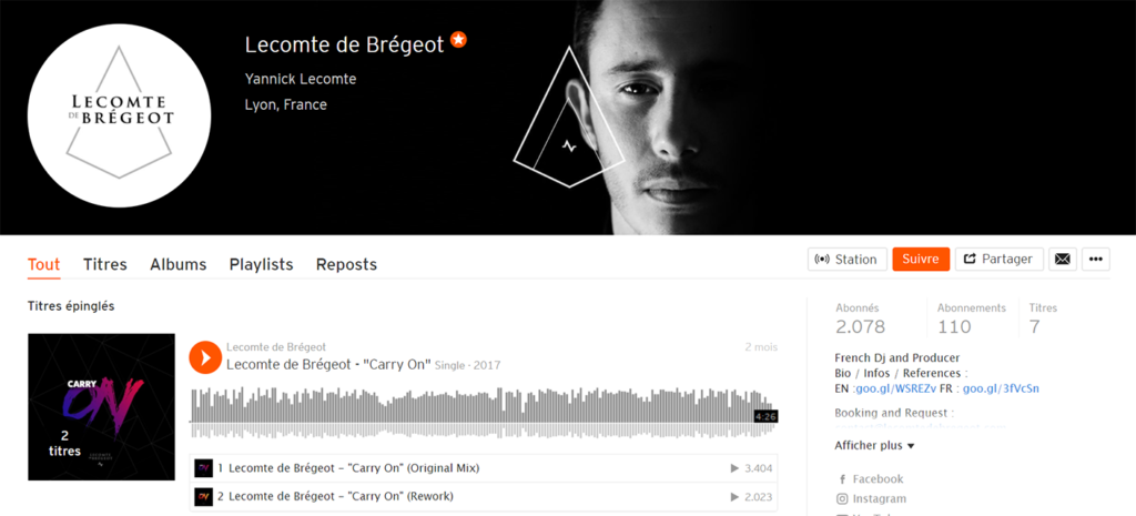 Le profil Soundcloud de Lecomte de Brégeot